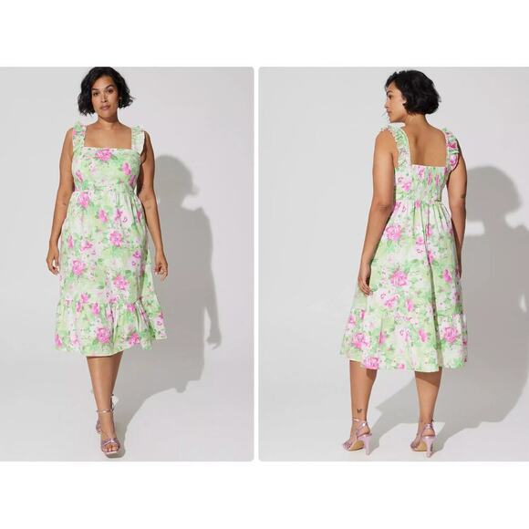 Torrid Midi Poplin Tiered Ruffle Strap Dress Floral NWT - Picture 8 of 9